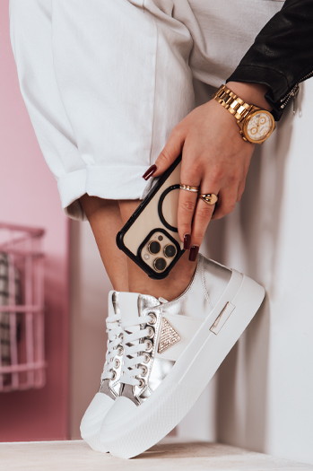 Trampki damskie na platformie TRENDIS srebrne Dstreet ZY0679