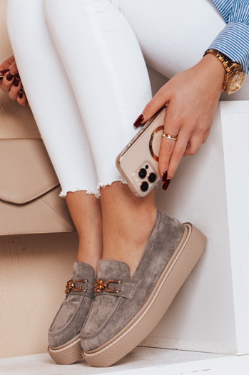 Mokasyny damskie na platformie LOFELIS szare Dstreet ZY0689