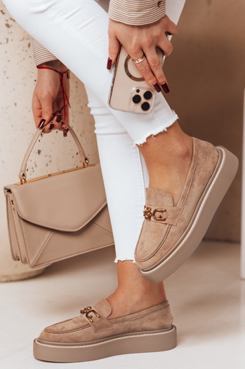 Mokasyny damskie na platformie LOFELIS khaki Dstreet ZY0690