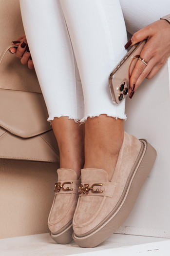 Mokasyny damskie na platformie LOFELIS beżowe Dstreet ZY0692