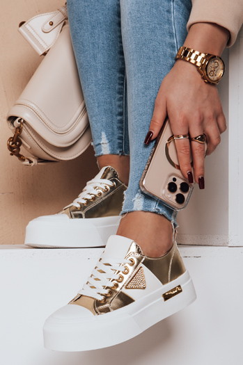 Trampki damskie na platformie TRENDIS złote Dstreet ZY0702