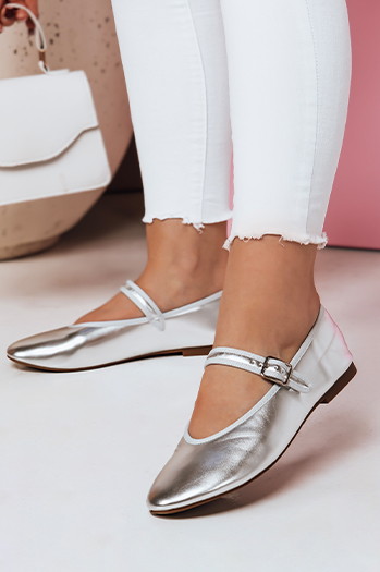 Baleriny damskie zapinane ELLICAN srebrne Dstreet ZY0706