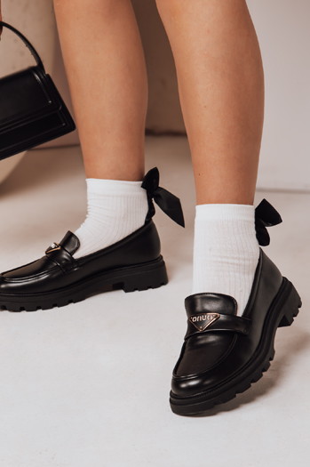 Mokasyny damskie na płaskiej podeszwie ELEGANCIO czarne Dstreet ZY0708