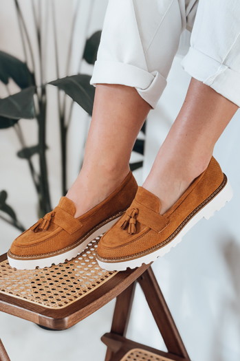 Mokasyny damskie ażurowe VANESSO kamelowe Dstreet ZY0714
