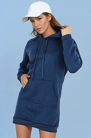 Bluza damska długa z kapturem oversize TIMMY ciemnoniebieska Dstreet EY2557