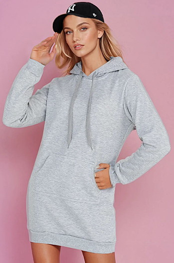 Bluza damska długa z kapturem oversize TIMMY jasnoszara Dstreet EY2559