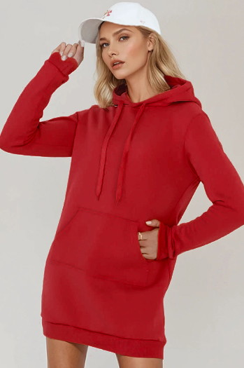 Bluza damska długa z kapturem oversize TIMMY czerwona Dstreet EY2562