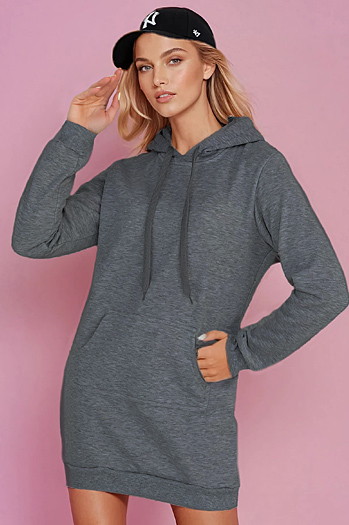 Bluza damska długa z kapturem oversize TIMMY ciemnoszara Dstreet EY2565