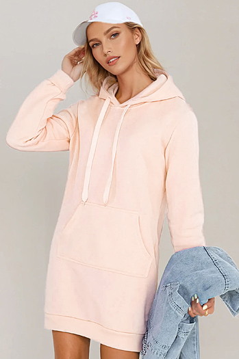 Bluza damska długa z kapturem oversize TIMMY brzoskwiniowa Dstreet EY2567