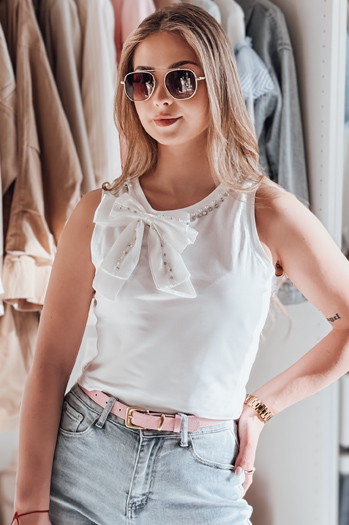 T-shirt damski na ramiączkach z kokardą PERBOW biały Dstreet RY2732