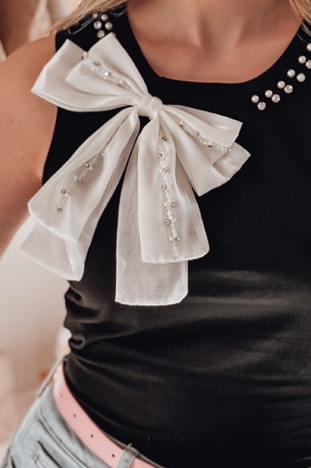 T-shirt damski na ramiączkach z kokardą PERBOW czarny Dstreet RY2733