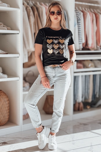 T-shirt damski w serca LOVETIK czarny Dstreet RY2734