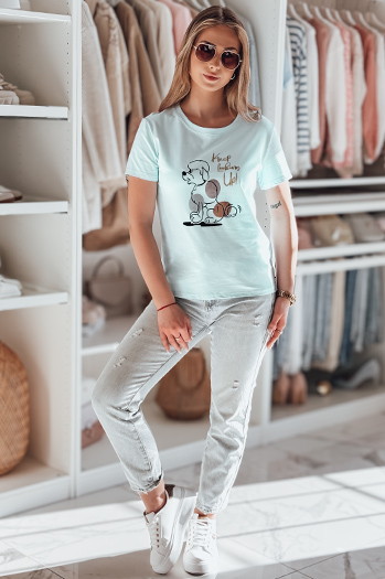 T-shirt damski z pudlem LUMIFITU błękitny Dstreet RY2737