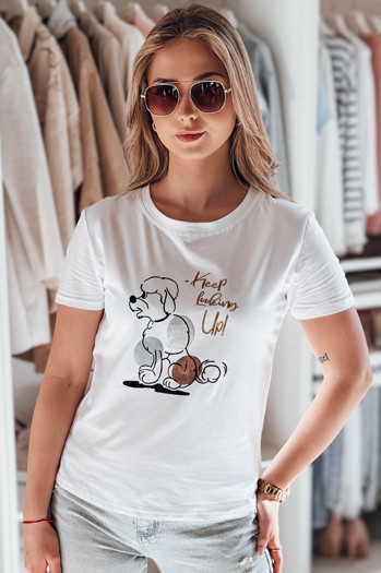 T-shirt damski z pudlem LUMIFITU biały Dstreet RY2738