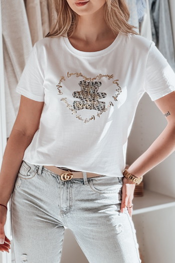 T-shirt damski z misiem TEDDYCAP biały Dstreet RY2745