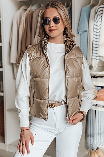 Krótka kamizelka damska dwustronna CHIPUFF kamelowa Dstreet TY4825