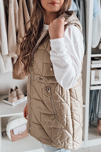 Kamizelka damska przejściowa pikowana OLINVIA kamelowa Dstreet TY4835