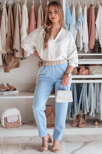 Spodnie damskie masełko casualowe z kwiatami LEGISSA błękitne Dstreet UY2408