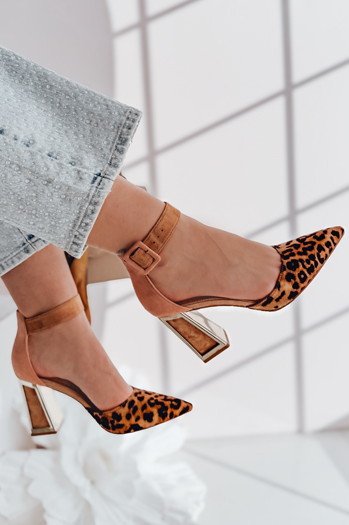 Czółenka damskie na wysoki słupku ELEHILL panterka Dstreet ZY0725