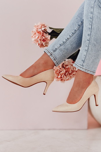 Czółenka damskie na słupku SEVINO beżowe Dstreet ZY0726