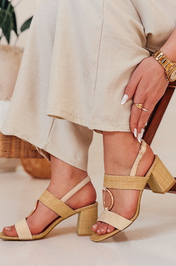 Sandały damskie na słupku ROMELLA beżowe Dstreet ZY0753