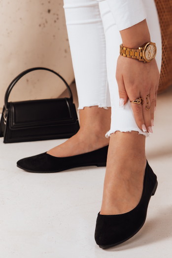 Baleriny damskie zamszowe na płaskim obcasie GLAMINO czarne Dstreet ZY0763