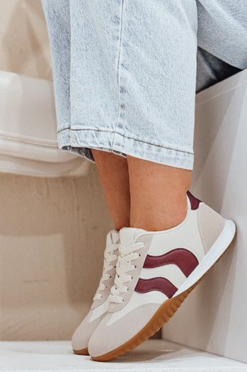 Sneakersy damskie beżowo-bordowe Dstreet ZY0779