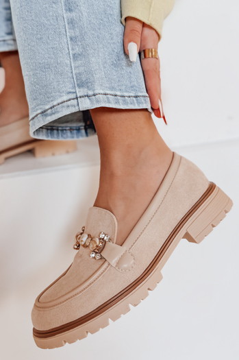 Mokasyny damskie na płaskiej podeszwie LOFINKA beżowe Dstreet ZY0797
