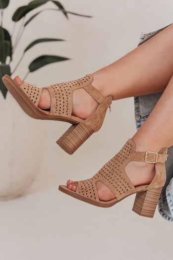 Sandały damskie na słupku AMIRIA beżowe Dstreet ZY0804