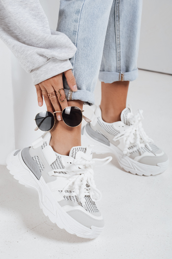 Sneakersy damskie na wysokiej platformie BEASTAR białe Dstreet ZY0830