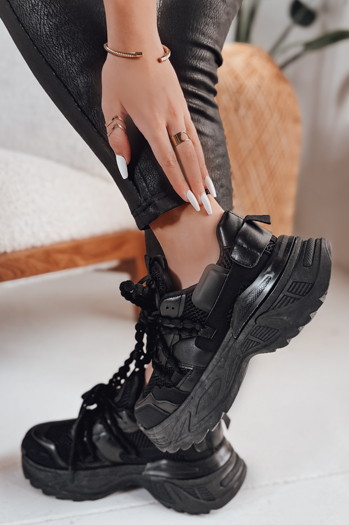 Sneakersy damskie na wysokiej platformie BEASTAR czarne Dstreet ZY0831