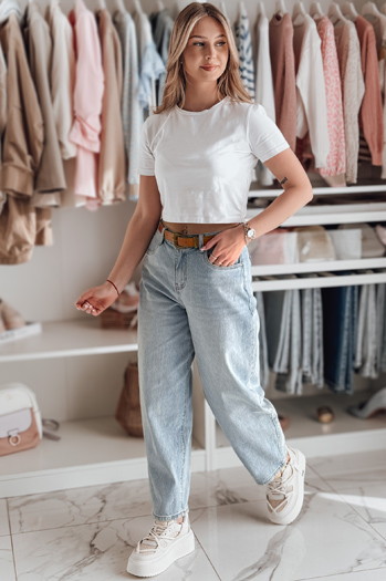 Spodnie damskie jeansowe baggy z paskiem NEWFLOVER niebieskie Dstreet UY2435