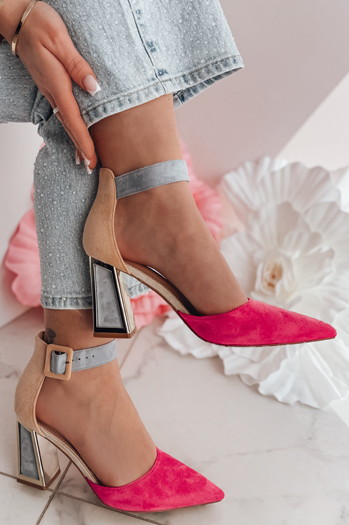 Czółenka damskie na wysoki słupku ELEHILL fuksja Dstreet ZY0843