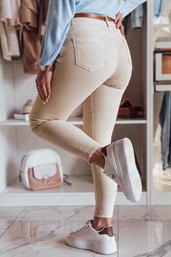 Spodnie damskie jeansowe CLARET z paskiem w zestawie jasnobeżowe Dstreet UY2440