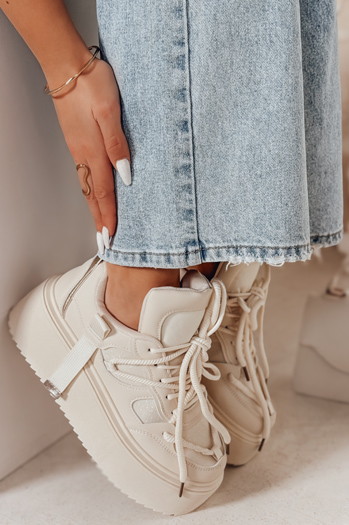 Sneakersy damskie na wysokiej platformie UPSOLE beżowe Dstreet ZY0845