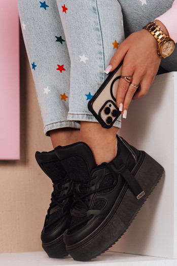 Sneakersy damskie na wysokiej platformie UPSOLE czarne Dstreet ZY0846