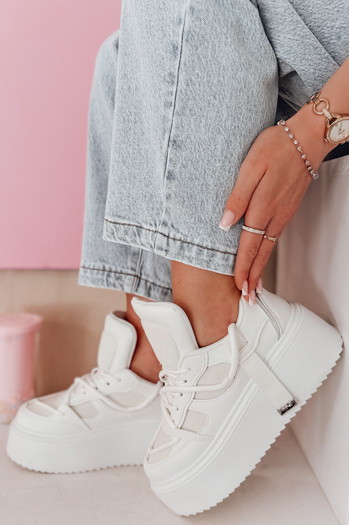 Sneakersy damskie na wysokiej platformie UPSOLE białe Dstreet ZY0849
