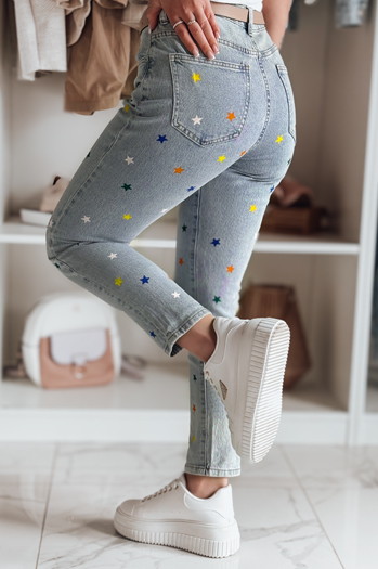 Spodnie damskie jeasnowe slim fit w gwiazdki SHINYFIT niebieskie Dstreet UY2452