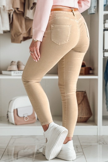 Spodnie damskie jeansowe CLARET z paskiem w zestawie jasnobrązowe Dstreet UY2455