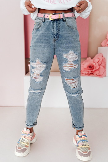Spodnie damskie jeansowe mom fit z dziurami MOMVIBE niebieskie Dstreet UY2459