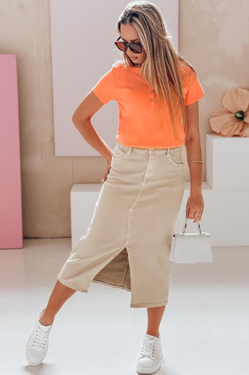 Spódnica jeansowa maxi TELL ME MAXI beżowa Dstreet CY0480