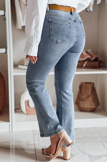 Spodnie damskie jeansowe dzwony z paskiem BELLONIZ niebieskie Dstreet UY2464