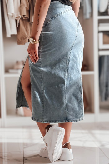 Spódnica jeansowa midi z rozcięciem MORETES niebieska Dstreet CY0481