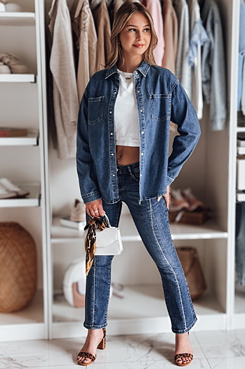 Koszula damska jeansowa oversize OVERLLO niebieska Dstreet DY0454
