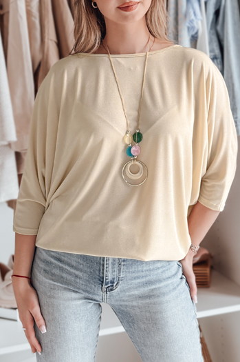 Bluzka damska masełko oversize z wisiorkiem LUZVIA beżowa Dstreet RY2773