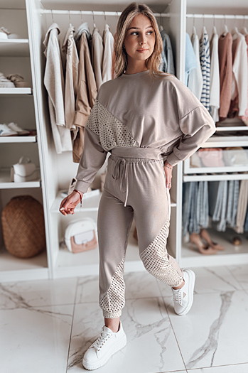 Spodnie dresowe damskie masełko ELEGRA mokka Dstreet UY2515