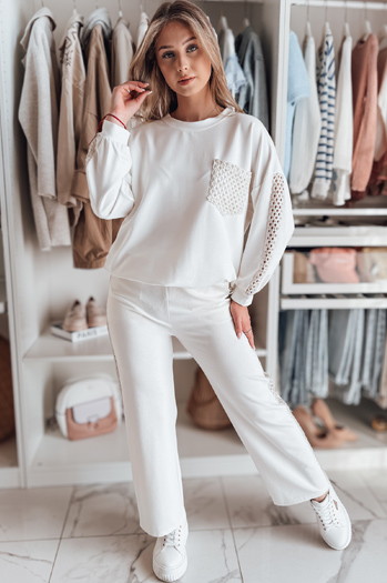 Spodnie damskie wide leg prążkowane LUXEEN ecru Dstreet UY2521