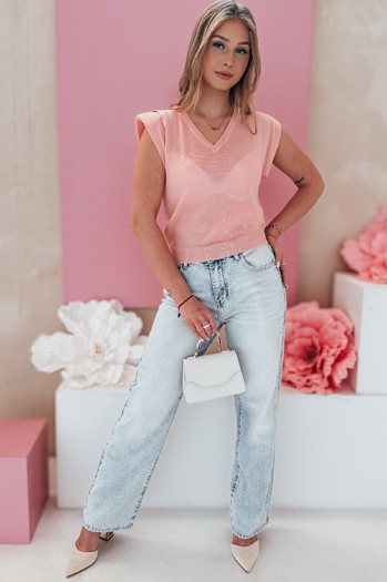 Bluzka damska one size krótka SELFINA jasnoróżowa Dstreet MY2438
