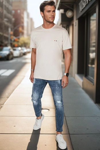 T-shirt męski z haftem cappuccino Dstreet RX5638