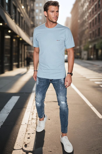 T-shirt męski z haftem błękitny Dstreet RX5639